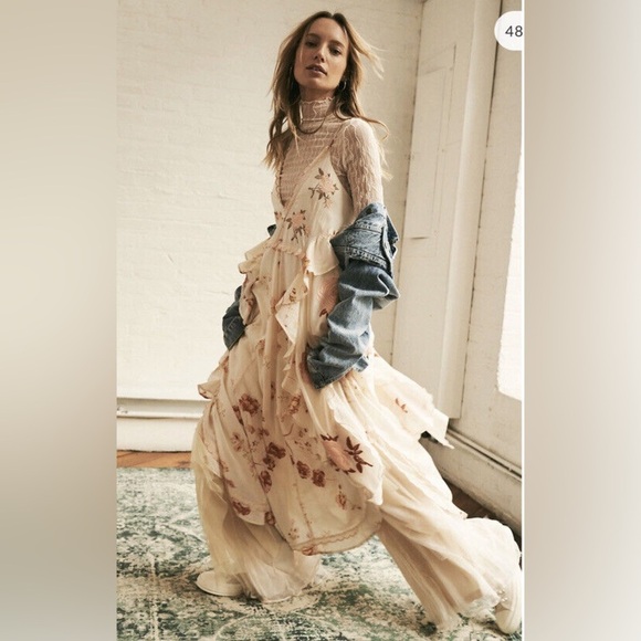 FREE PEOPLE Audrey Embroidered Maxi Dress in Ivory XS - Picture 9 of 16